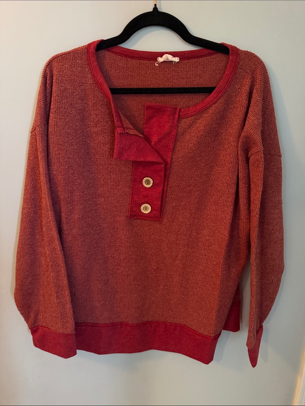 BiBi Red Brick Scoop-Neck Button Pullover Sweater